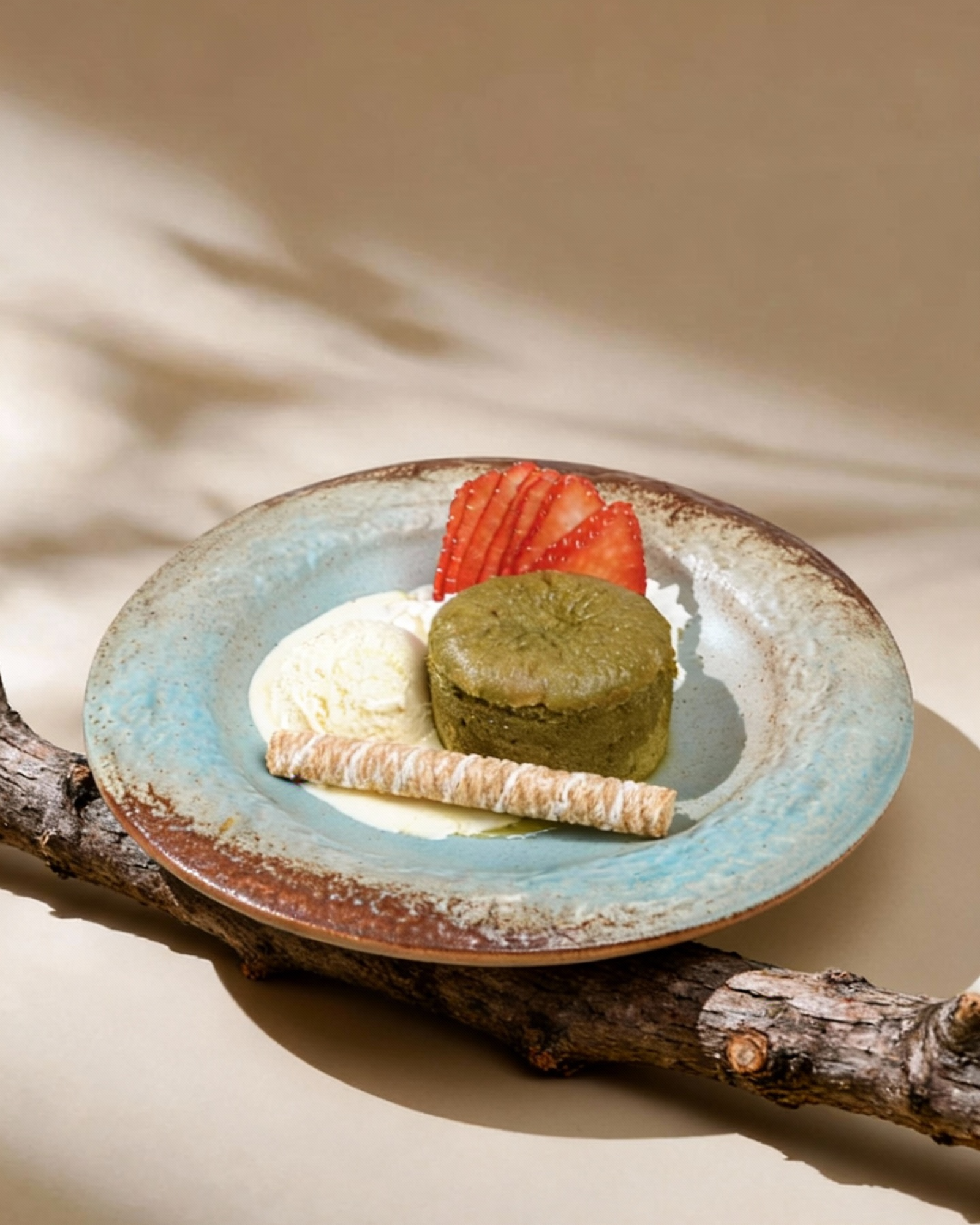 Coulant de te verde con helado de vainilla