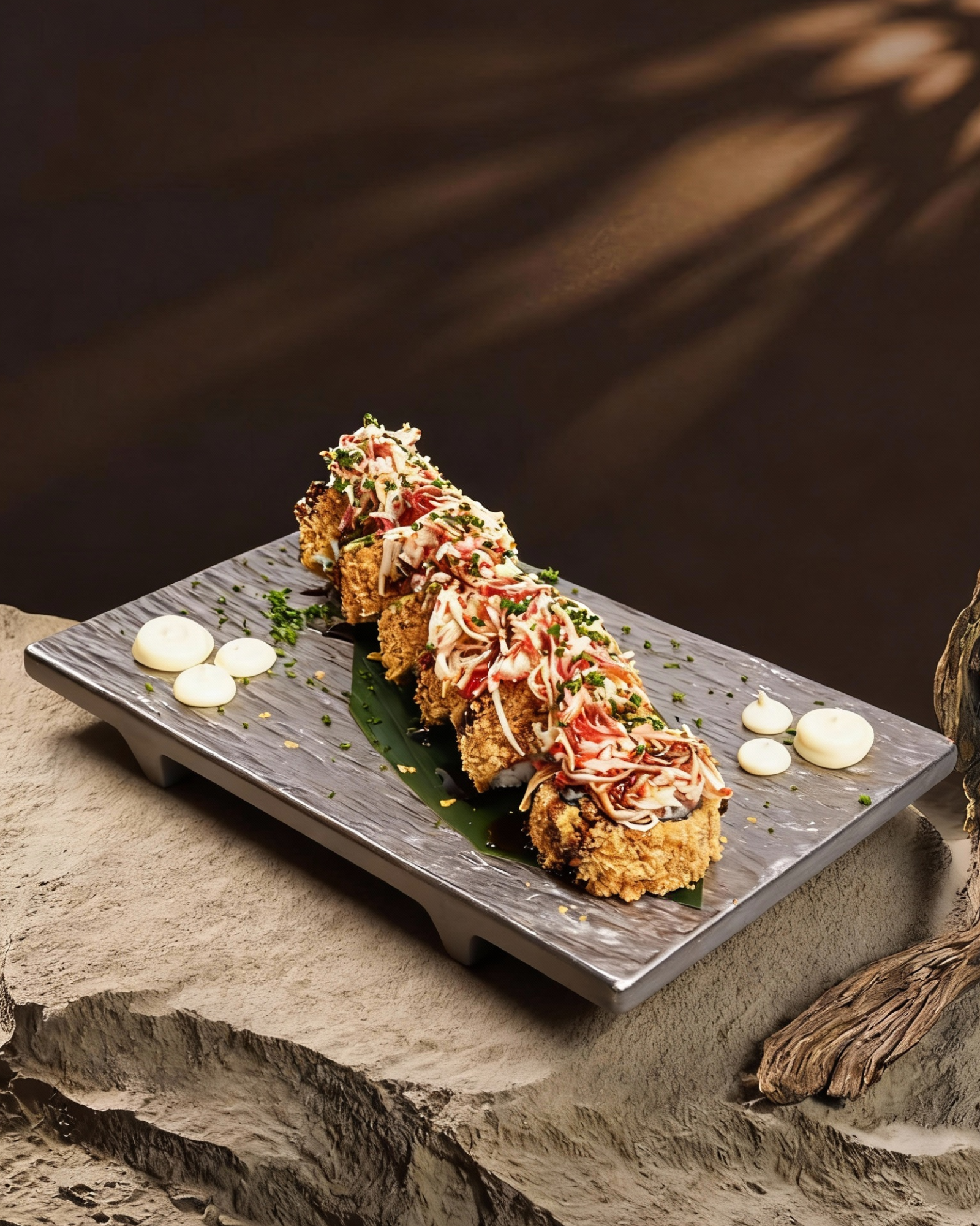 Sushi roll crunchy salmon futomaki tempura